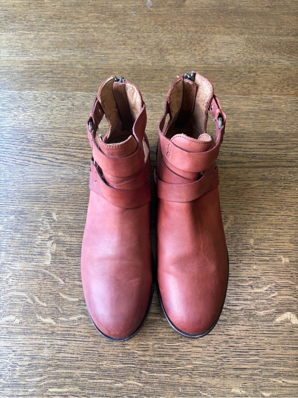 Frye Carley Cutout Shootie Reddish Brown  Leather Harness Moto Ankle Boots‎ 7.5